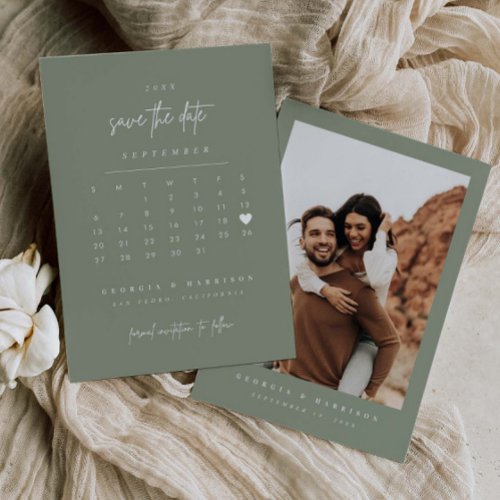 Modern Heart Save The Date Calendar Photo Card