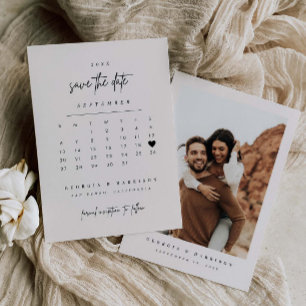 Modern Heart Save The Date Calendar Photo Card
