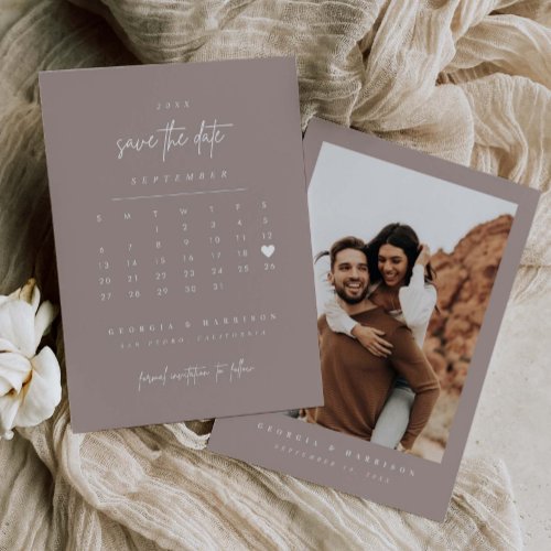 Modern Heart Save The Date Calendar Photo Card