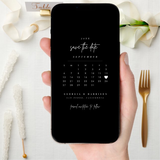 Modern Heart Save The Date Calendar Photo Card (Front Digital)