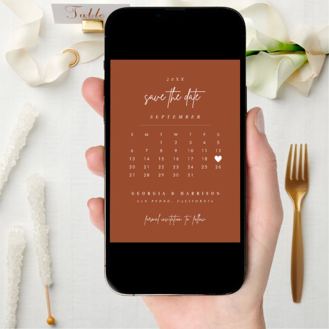 Modern Heart Save The Date Calendar Photo Card (Front Digital)
