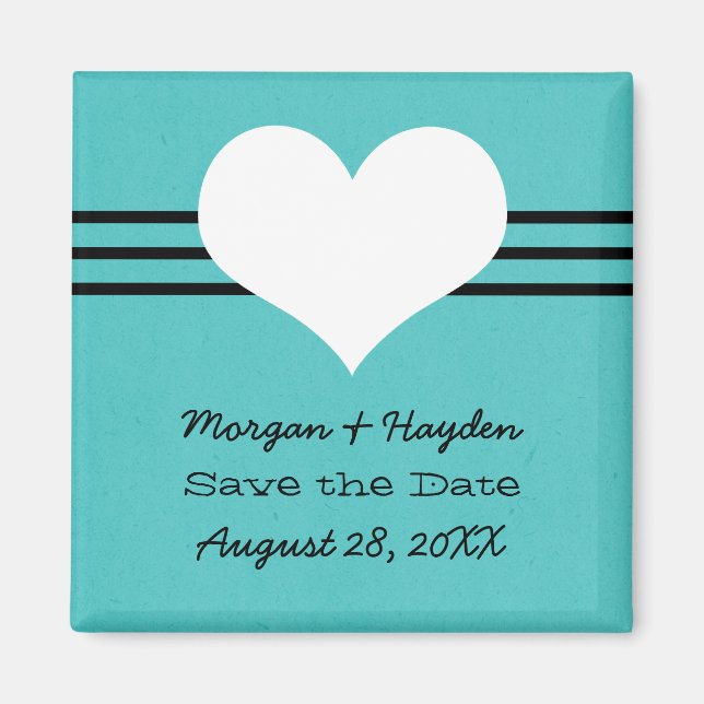 Modern Heart Save the Date Magnet, Aqua Magnet (Front)