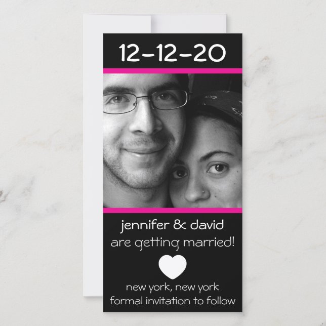 Modern Heart Save The Dates (Magenta Pink) Date (Front)