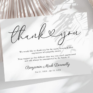 Modern Heart Script Funeral Thank You Note Card