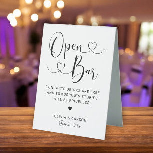 Modern Heart Script Open Bar Wedding Table Tent