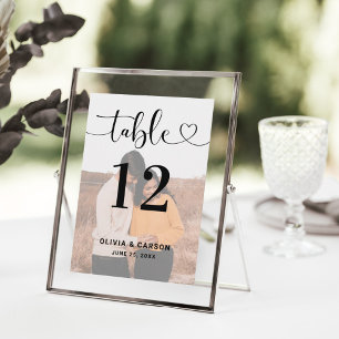 Modern Heart Script Photo Table Number