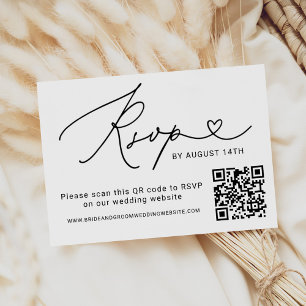 Modern Heart Script QR Code Wedding RSVP Card