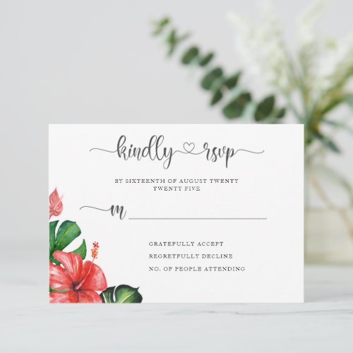 Modern Heart Script Tropical Themed Response Card