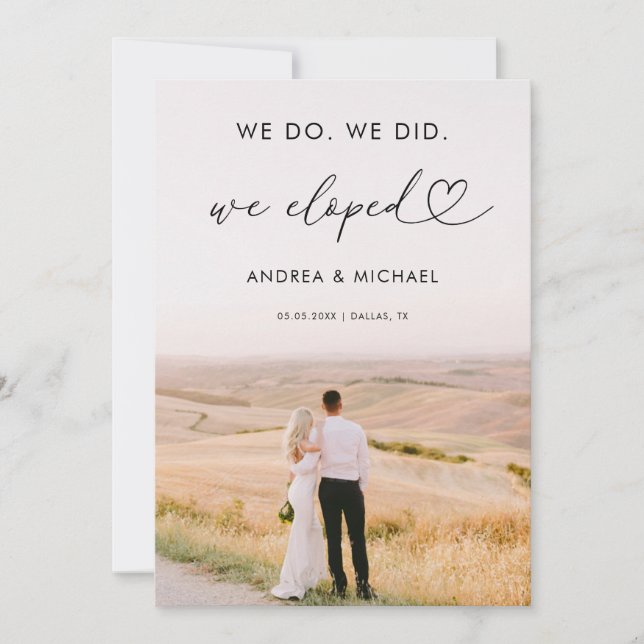 Modern Heart Script We Do Did Eloped Announcement (Front)