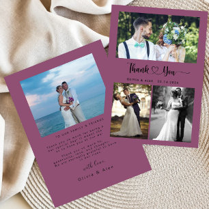 Modern Heart Script Wedding 4 Photo Collage  Thank You Card