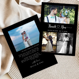 Modern Heart Script Wedding 4 Photo Collage Thank You Card