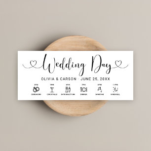 Modern Heart Script Wedding Day Timeline Card