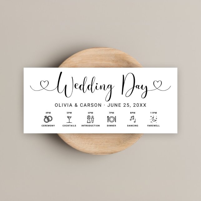 Modern Heart Script Wedding Day Timeline Card (Creator Uploaded)