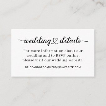 Modern Heart Script Wedding Details Website Enclosure Card | Zazzle