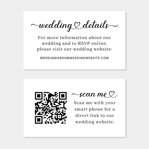 Modern Heart Script Wedding Details Website Enclosure Card
