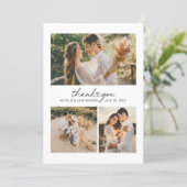 Modern Heart Script Wedding Photo Collage Thank You Card (Standing Front)