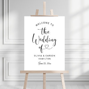 Modern Heart Script Wedding Reception Welcome Foam Board