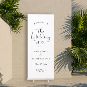 Modern Heart Script Wedding Welcome Retractable Banner