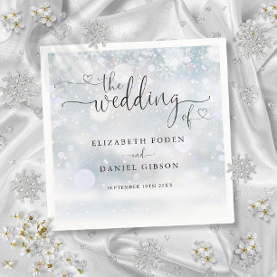 Modern Heart Script Winter Wedding Napkins