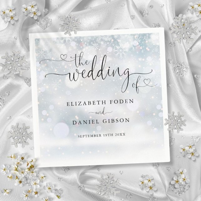 Modern Heart Script Winter Wedding Napkins (Modern Heart Script Winter Wedding Napkins)