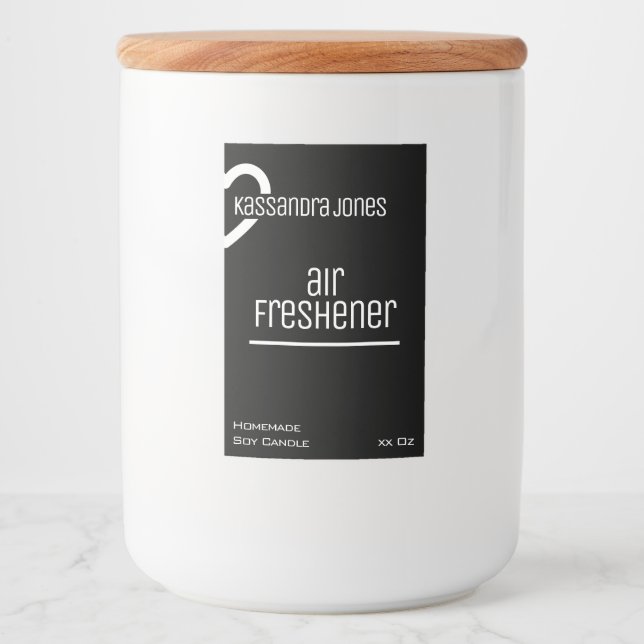 Modern Heart Shape Black and White Candle Beauty & Food Label (Front)