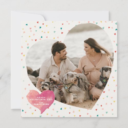 Modern Heart Shaped Photo Happy Valentines Day Holiday Card