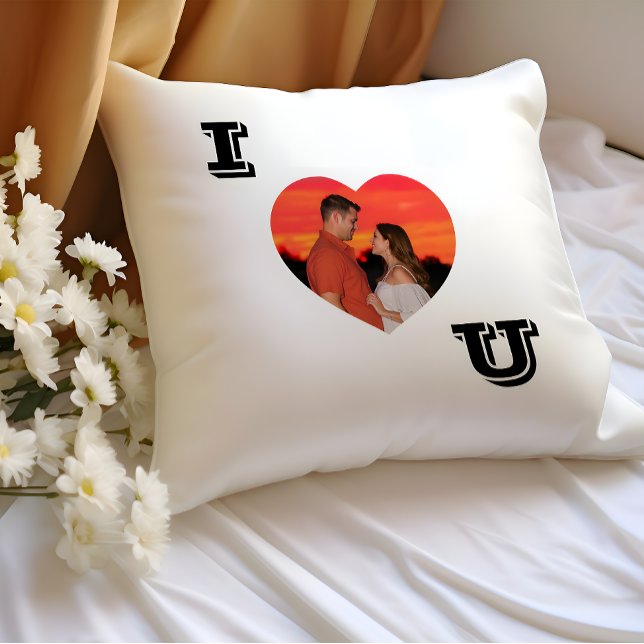 Modern Heart Shaped Photo I Love U Throw Pillow (Creator Uploaded)