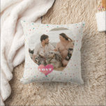 Modern Heart Shaped Photo Valentine's Day  Throw Pillow<br><div class="desc">A fresh and trendy heart-shaped photo design with LOVE against a background of scattered hearts.  Ideal memory loving keepsake for Valentine's Day and beyond.</div>