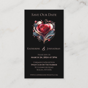 Modern Heart Shaped Rose-Save the Date- Business Card