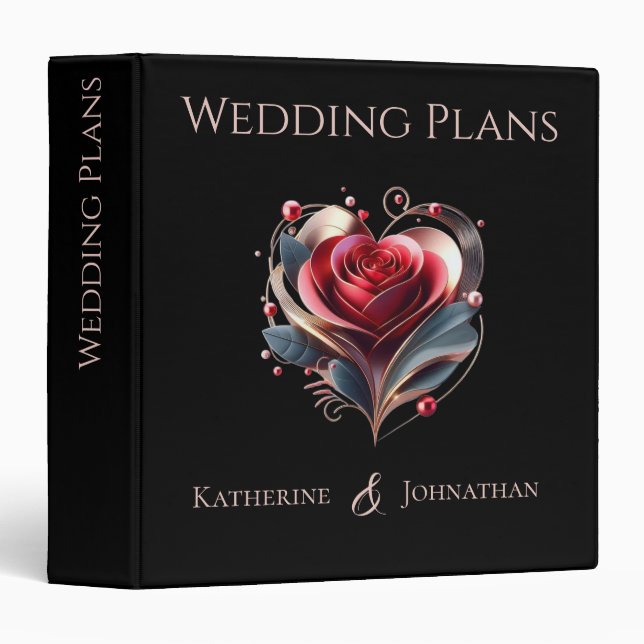 Modern Heart Shaped Rose-Wedding Plans- 3 Ring Binder (Front/Spine)