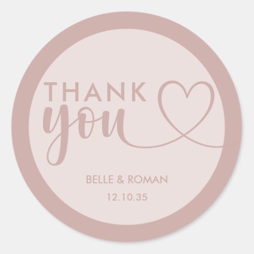  Modern Heart Thank You Calligraphy Rose Gold  Classic Round Sticker