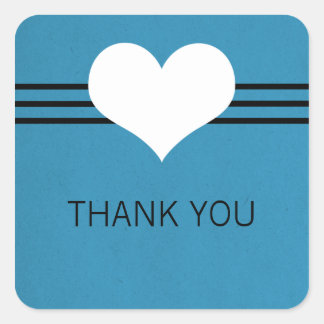 Modern Heart Thank You Stickers, Blue Square Sticker
