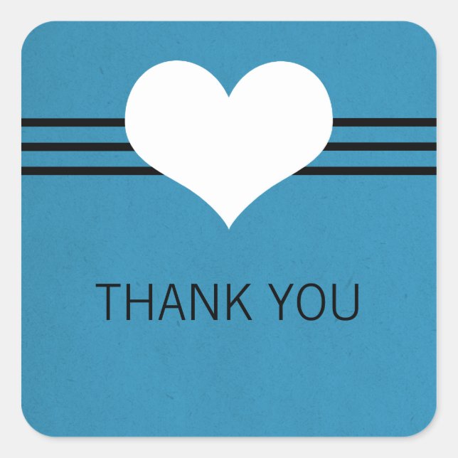 Modern Heart Thank You Stickers, Blue Square Sticker (Front)