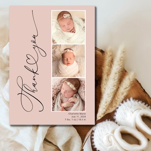 Modern Heart Three Photo Baby Thank You Card