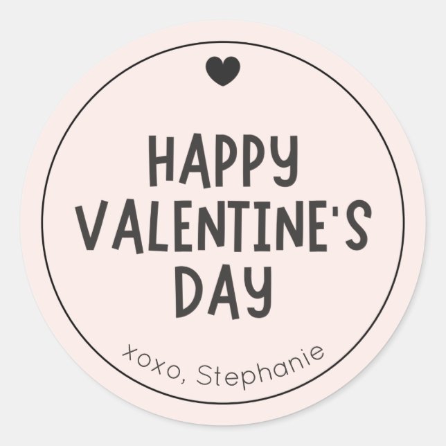 Modern Heart Typography Minimalist Valentine's Day Classic Round Sticker (Front)