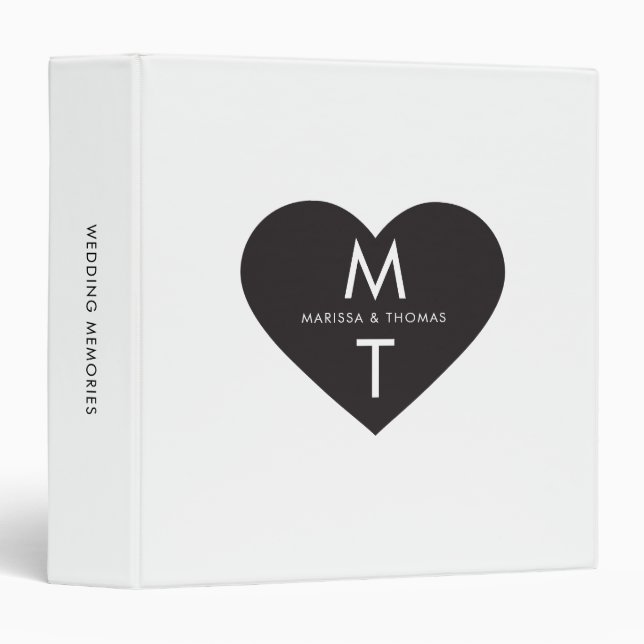 Modern Heart Wedding Monogram Album Planners  3 Ring Binder (Front/Spine)