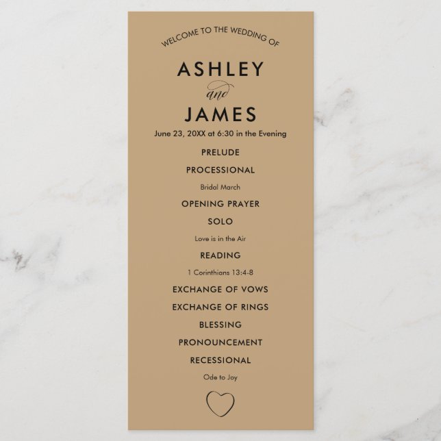 Modern Heart Wedding Program for Ceremony (Front)