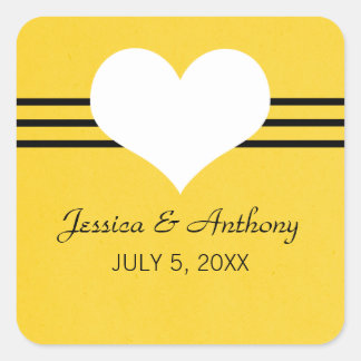 Modern Heart Wedding Stickers, Yellow Square Sticker
