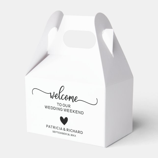 Modern Heart Wedding Welcome Hotel Favor Boxes (Front Side)