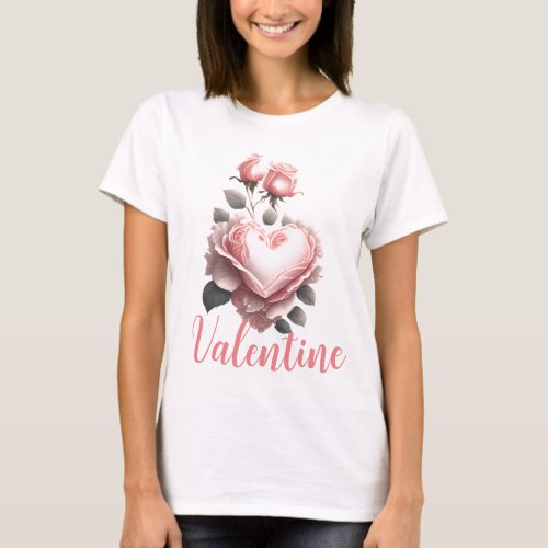 Modern heart with blush pink roses be my valentine T_Shirt