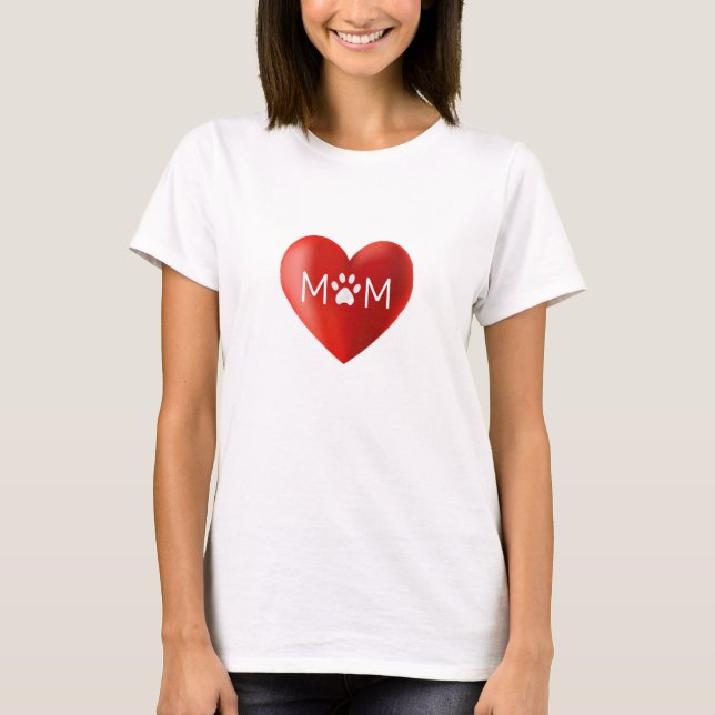 Modern heart with dog mom, cat mom paw T-Shirt (Front)