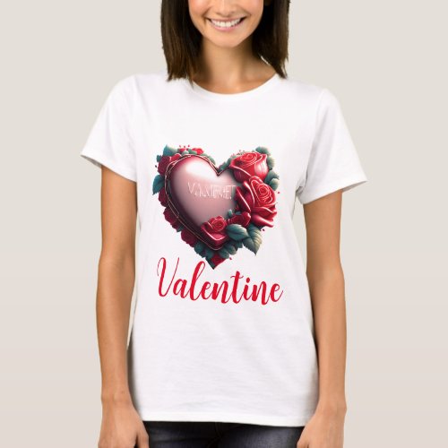 Modern heart with red roses be my valentine  T_Shirt