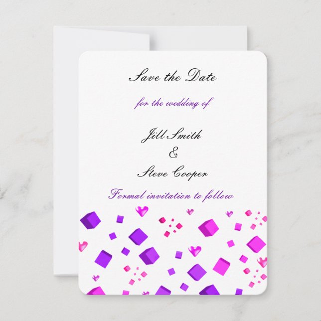 Modern Hearts and Squares Save the Date (Front)
