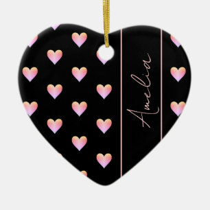 Modern Hearts Black Pink Personalized Heart Ceramic Ornament