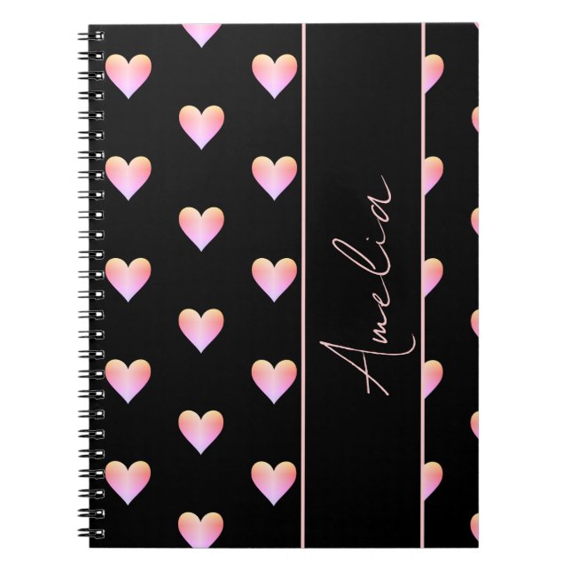 Modern Hearts Black Pink Personalized Notebook (Front)