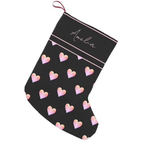 Modern Hearts Black Pink Personalized Small Christmas Stocking