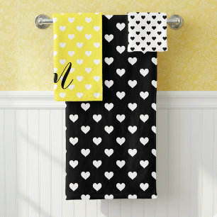 Modern Hearts Black White Bath Towel Set