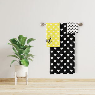 Modern Hearts Black White Bath Towel Set