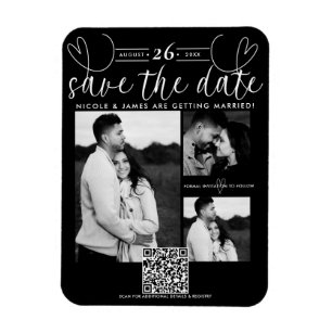 Modern Hearts Black & White Chic Save the Date Magnet