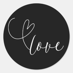 Modern Hearts Black & White Love Minimal Wedding Classic Round Sticker